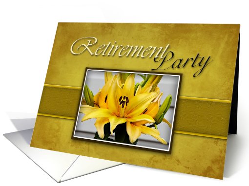 Retirement Party Invitation, Yellow Lily on Yellow Background card