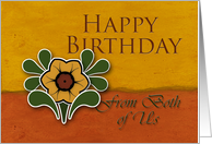 From Both of Us Happy Birthday, Yellow Flower, Orange and Deep Yellow Background card