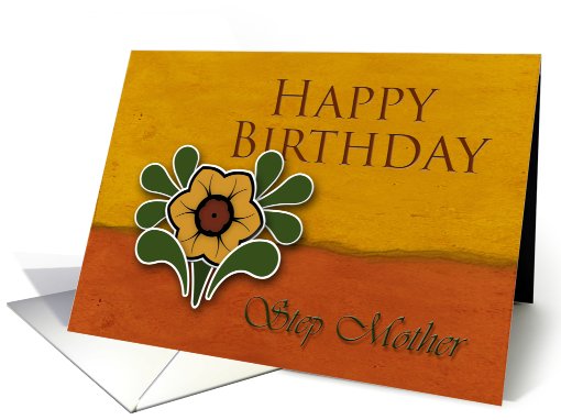 Step Mother Happy Birthday, Yellow Flower with Orange and... (649866)