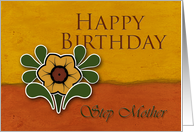 Step Mother Happy Birthday, Yellow Flower with Orange and Deep Yellow Background card