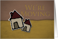 We’re Moving, Two Cartoon Houses with Tan and Yellow Background card