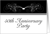 40th Anniversary Party Invitation, Black and White card