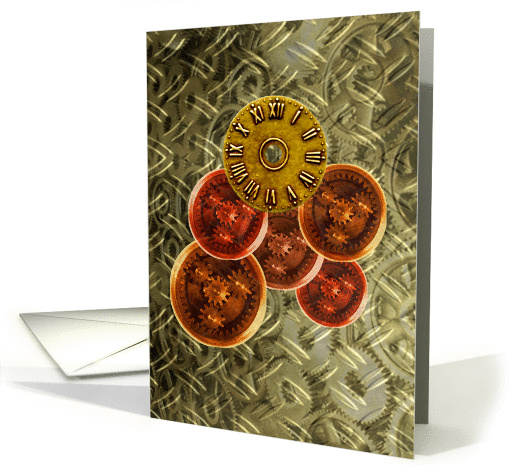 Steampunk rust brass copper bronze cogs and gears blank note card