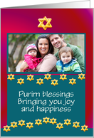 Purim photo card celebration with Star of David card