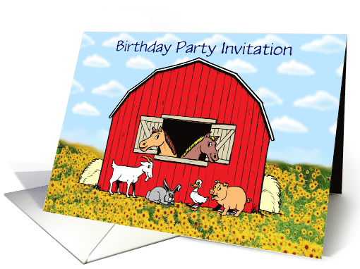 Birthday Party invitation with sunflowers and farm... (1130454)