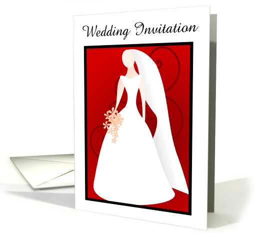 Wedding Invitation with bride in wedding gown custom text card