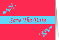 Save The Date love hearts pink and blue leaves romantic spring colors card