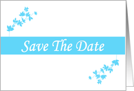 Save The Date leaves blue and white romantic spring colors card