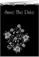 Save The Date with flowers and scrolls card