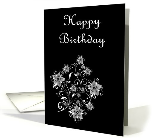 Happy Birthday with flowers scrolls card (779190)