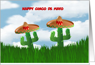 Happy Cinco De Mayo with cactus wearing sombreros custom card
