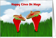 Happy Cinco De Mayo with chilis wearing sombrero custom card