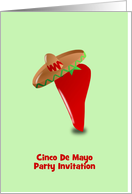 Cinco De Mayo Invitation with chili wearing sombrero custom card