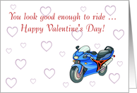 Motorcycle Valentine’s Day with motorbike and love hearts card