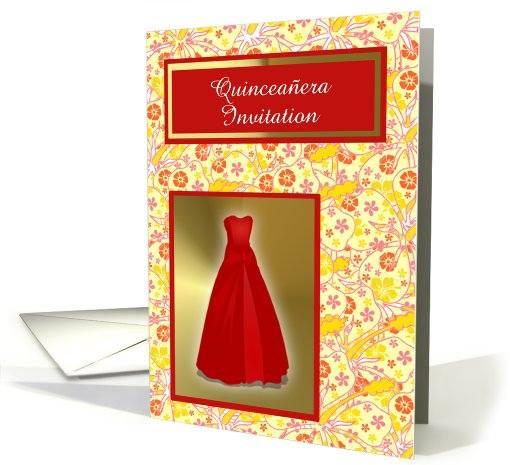 Quinceanera Invitation with red dress and hibiscus customizable card