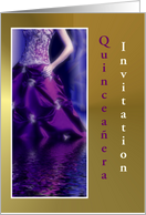 Quinceanera Invitation with purple dress and gold customizable card