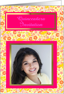 Quinceanera Invitation with hibiscus and pink customizable photo card