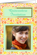 Quinceanera Invitation with hibiscus and mint customizable photo card