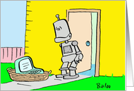 Robot, computer, doorstep, foundling, baby card