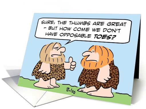 opposable toes, 2 cave men card (608639)