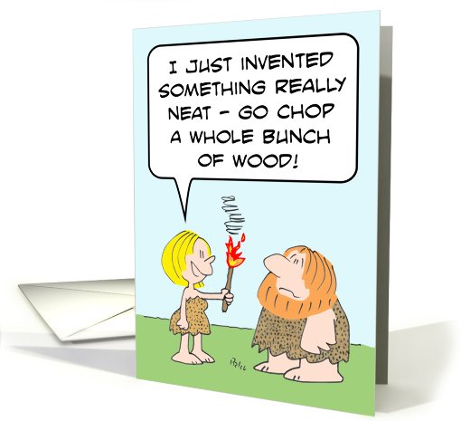 Cavewoman invents fire. card (823739)