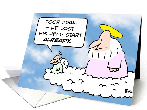 Adam loses his head start to Eve. card (834444)