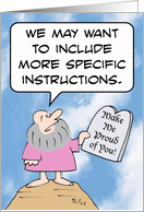 Moses wants Commandments to be more specific. card