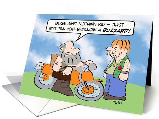 Biker warns other about swallowing buzzards. card (886948)
