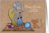 Sitting Knitting Sheep Nana Birthday card