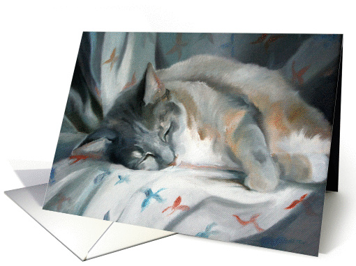 Sleeping Cat-Catching Butterflies-Peaceful Wishes-Thinking of You card