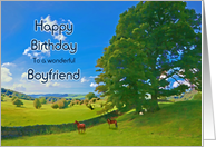 Boyfriend Birthday, Landscape Painting with Horses card
