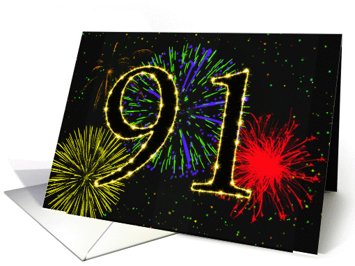 91st Birthday card with fireworks card (1014913)