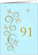91st Birthday with Golden Butterflies card