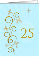 25th Birthday with Golden Butterflies card