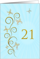 21st Birthday with Golden Butterflies card