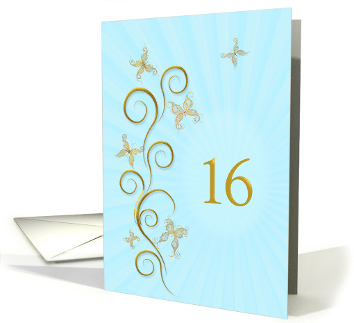 16th Birthday with golden butterflies card (1156570)