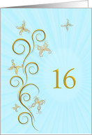 16th Birthday with golden butterflies card