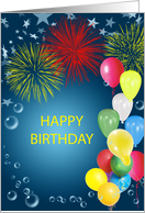 Balloons and Fireworks Birthday card