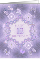 12th Birthday dreamy lilac card with flowers and butterflies card