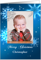 Add a Picture and Name, snowflake Christmas card