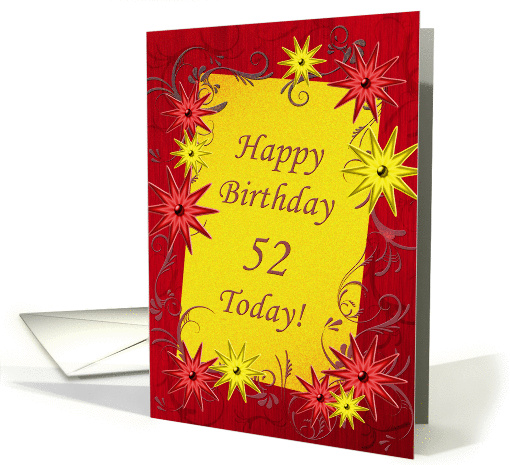 52nd birthday with stars in red and yellow card (1342598)
