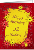 52nd birthday with stars in red and yellow card