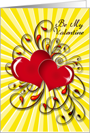 Be my Valentine, Red hearts on a curvy background card