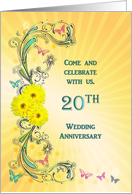 20th Wedding Anniversary Party, Daisies and Butterflies card