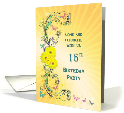 16th Birthday Party, Daisies and Butterflies card (415060)