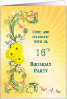 16th Birthday Party, Daisies and Butterflies card