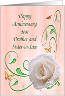 Brother and Sister-in-Law Anniversary, White Rose card