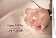 Life Partner, Birthday with a Pink Rose card