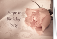A Surpise Birthday Party Invitation with a Pink Rose card