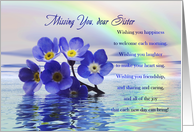 Missing You Dear Sister, Flowers Floating on the Ocean card